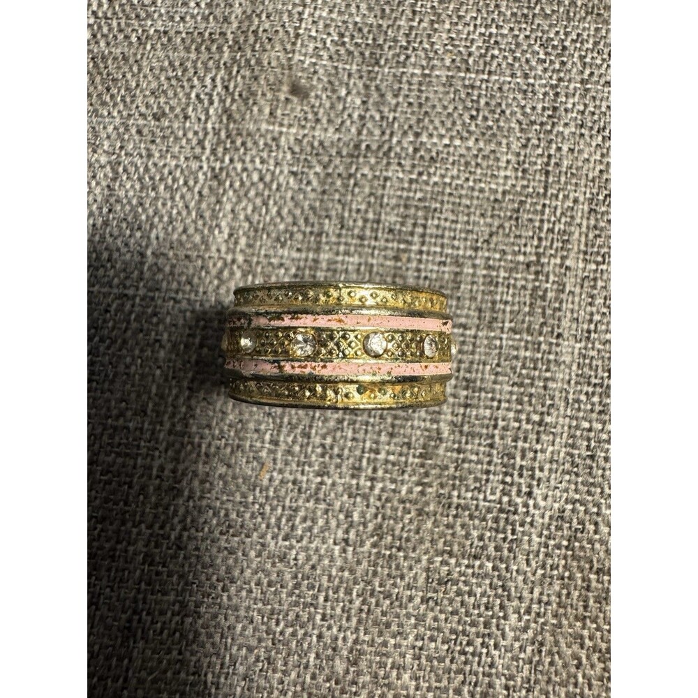 One Direction Gold Tone Rhinestone Ring Pink Enamel Band 2010s Fan Jewelry